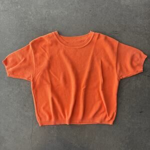 Vintage Y2k Ribbed Knit Orange Women's Short Sleeve Blouse Medium